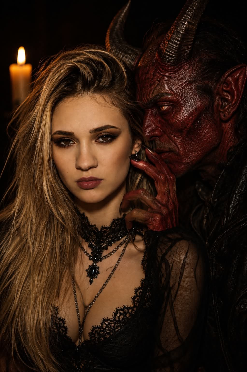 Dark Fantasy Fashion Portrait with a Whispering Demon