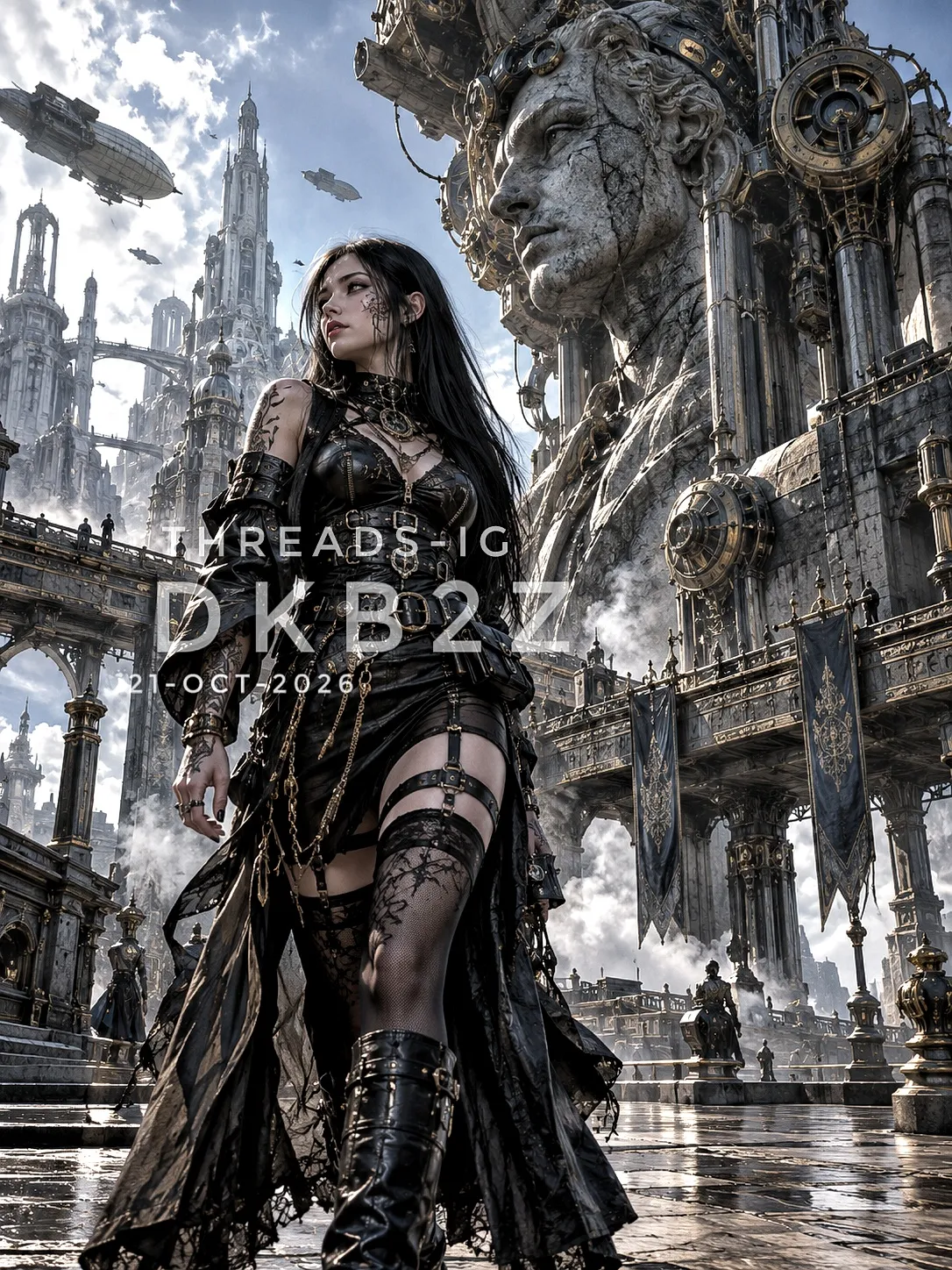 Goth Woman in a Steelpunk City