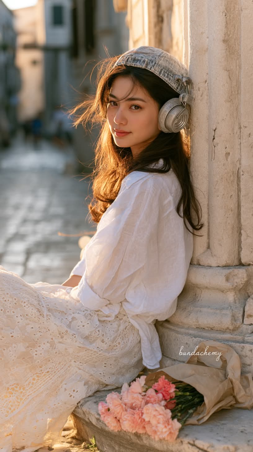 Golden-Hour Old Town Editorial Portrait