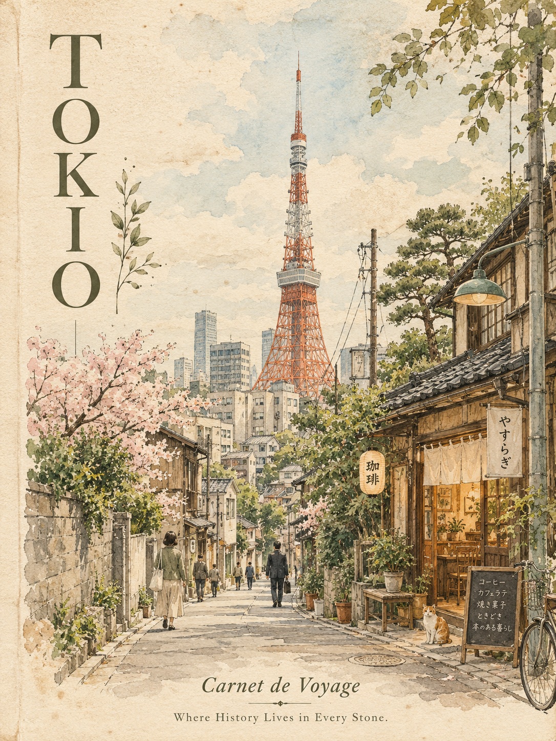 Vintage TOKIO Watercolor Travel Journal Cover output 4