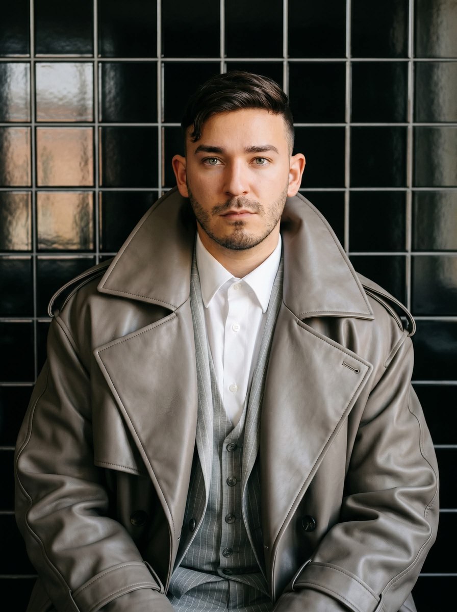 Quiet-Luxury Editorial Portrait in an Oversized Taupe Trench