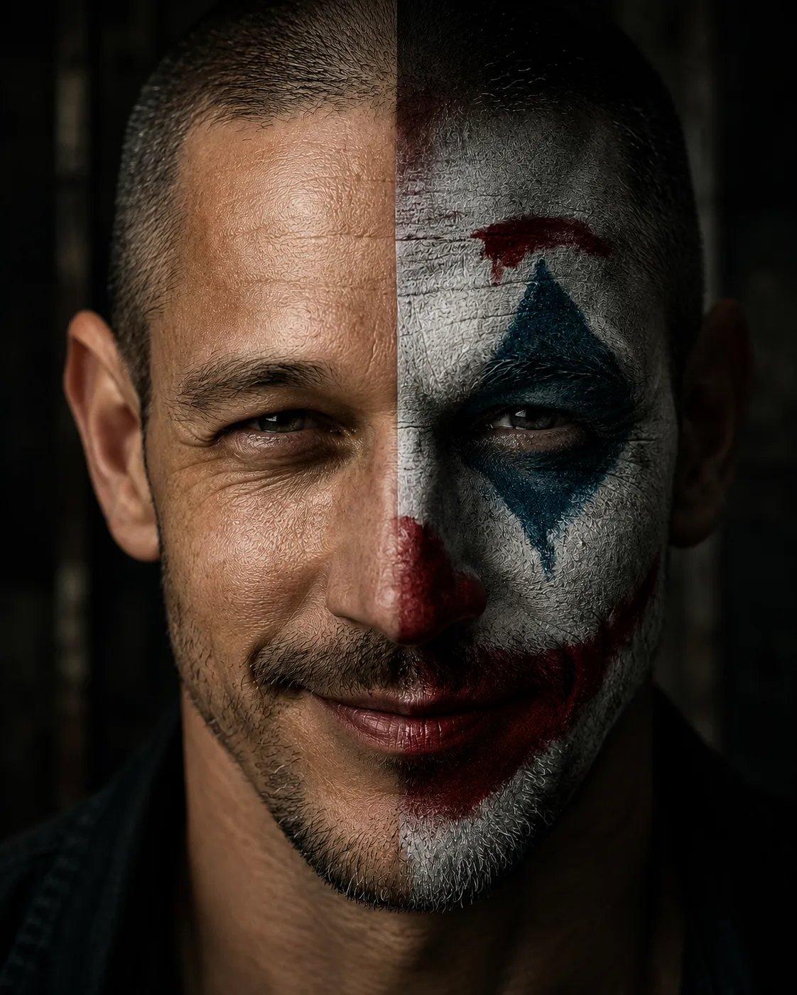 Cinematic Split-Face Joker Portrait output 3