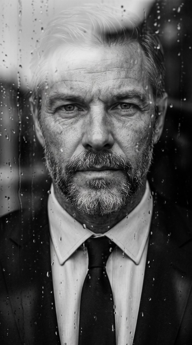 Black-and-White Editorial Portrait Through Glass output 2