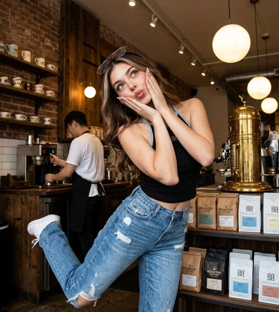 Casual Café Portrait with Reference-Matched Identity output 4