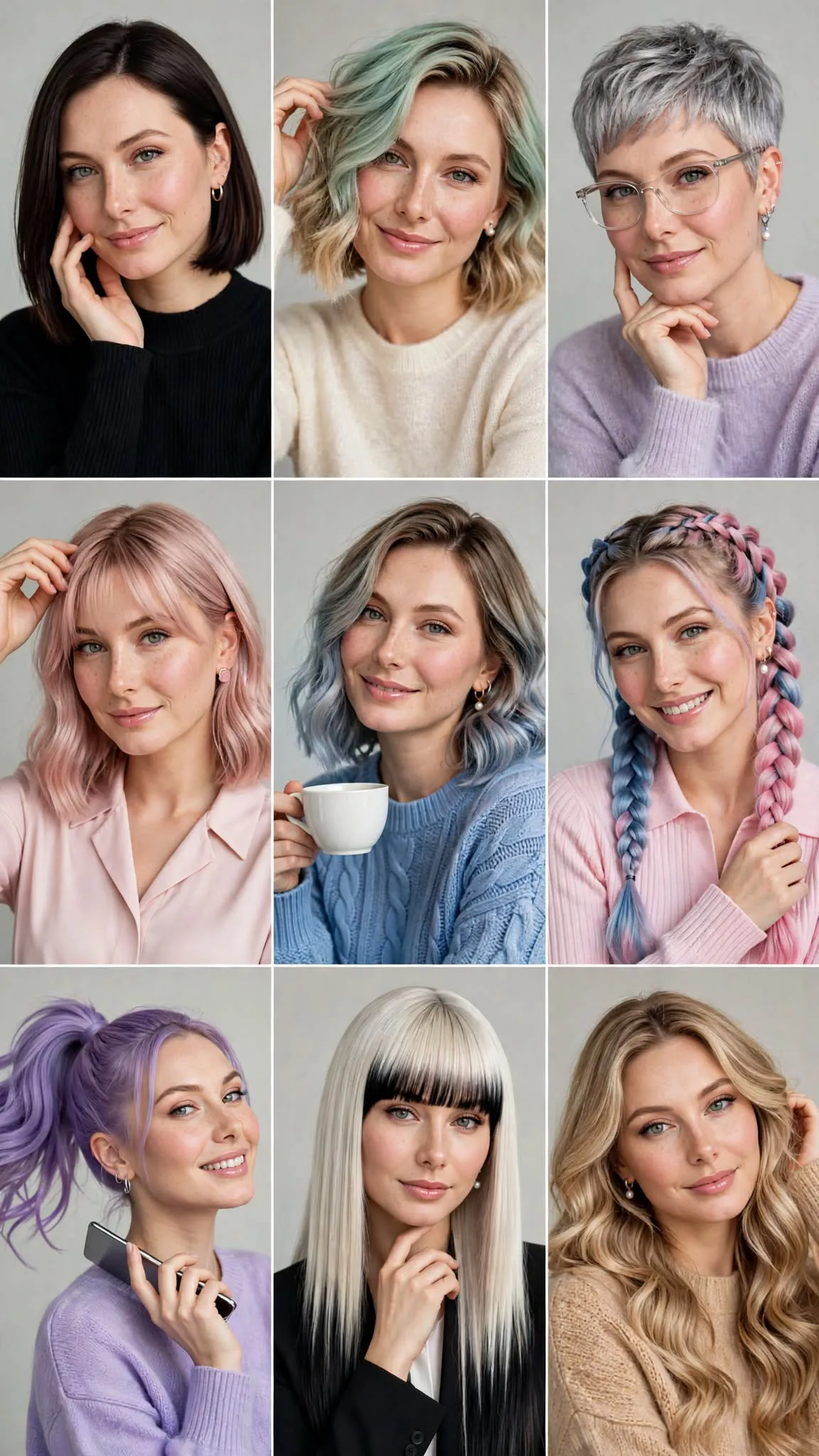 Nine-Panel High-Fashion Hairstyle Editorial