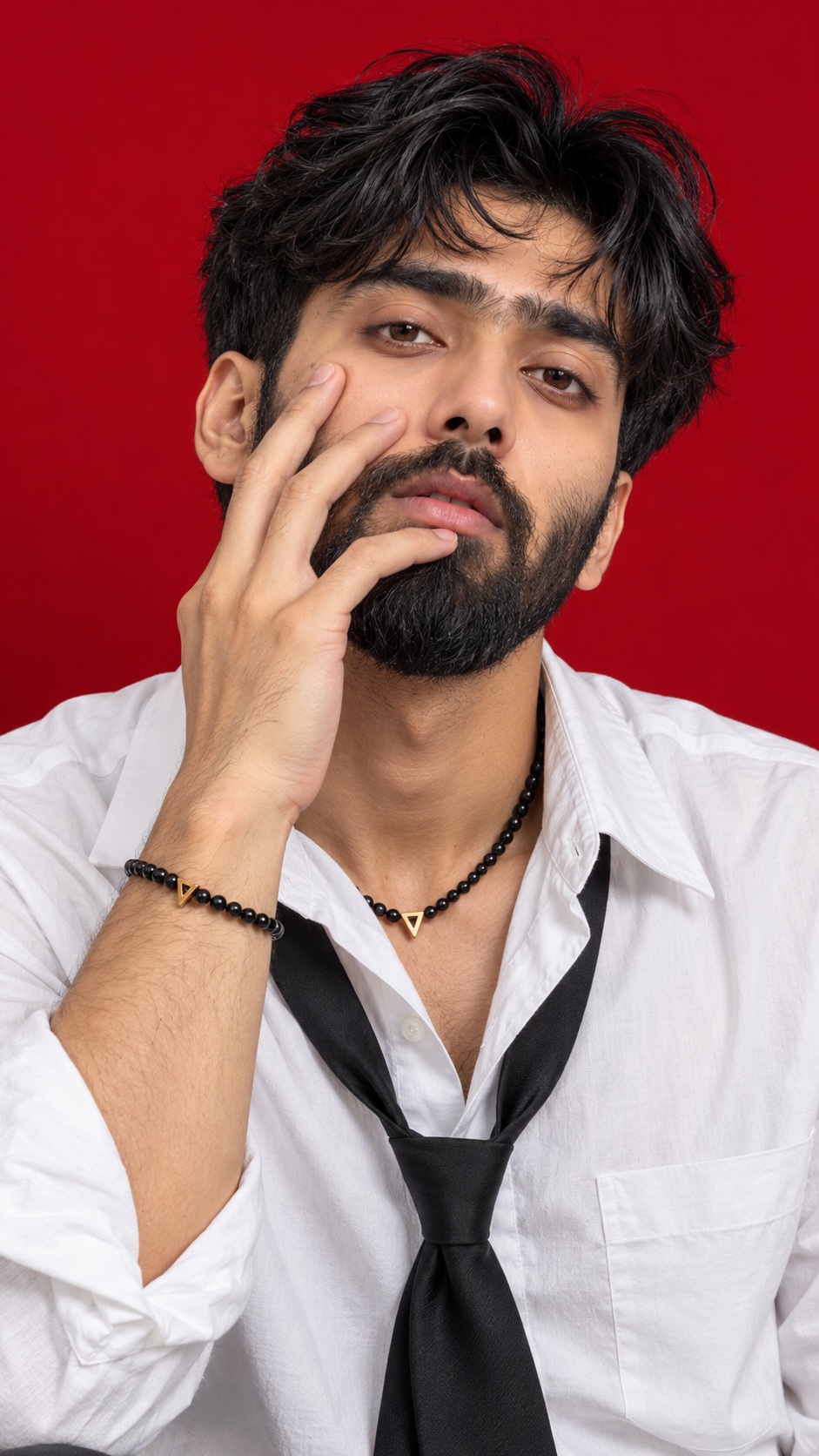 Photorealistic South Asian Man on a Crimson Background