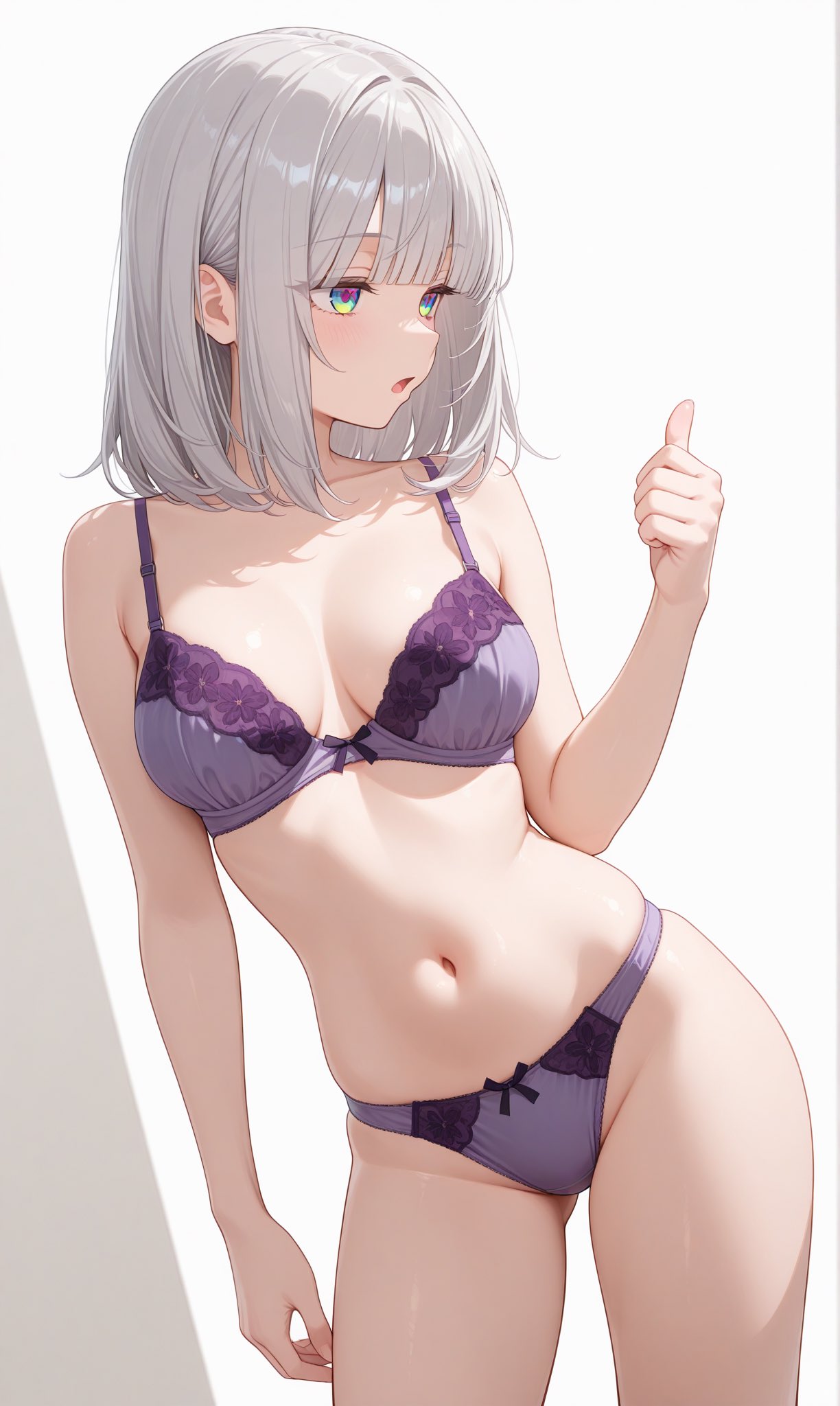 Anime Girl in Wet Purple Lace Lingerie
