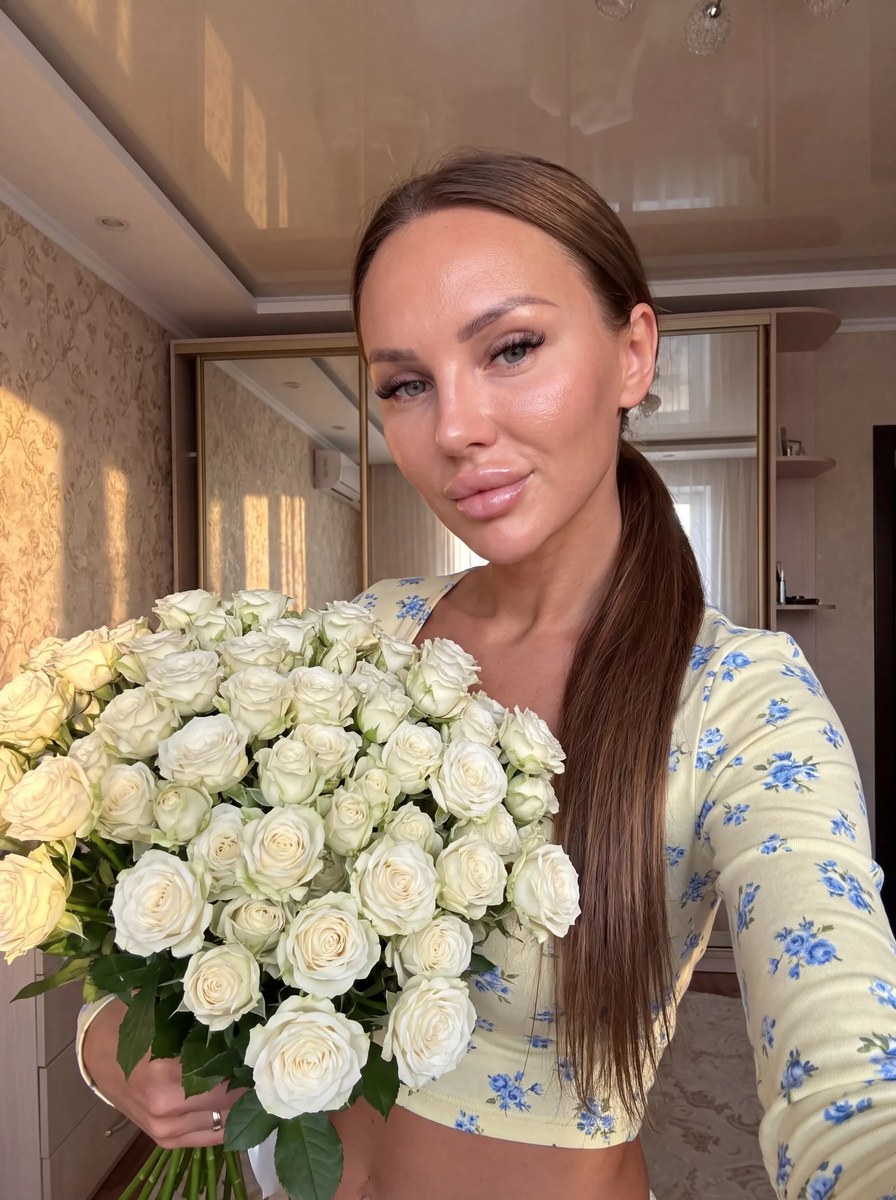 Golden-Hour Portrait with White Roses output 1