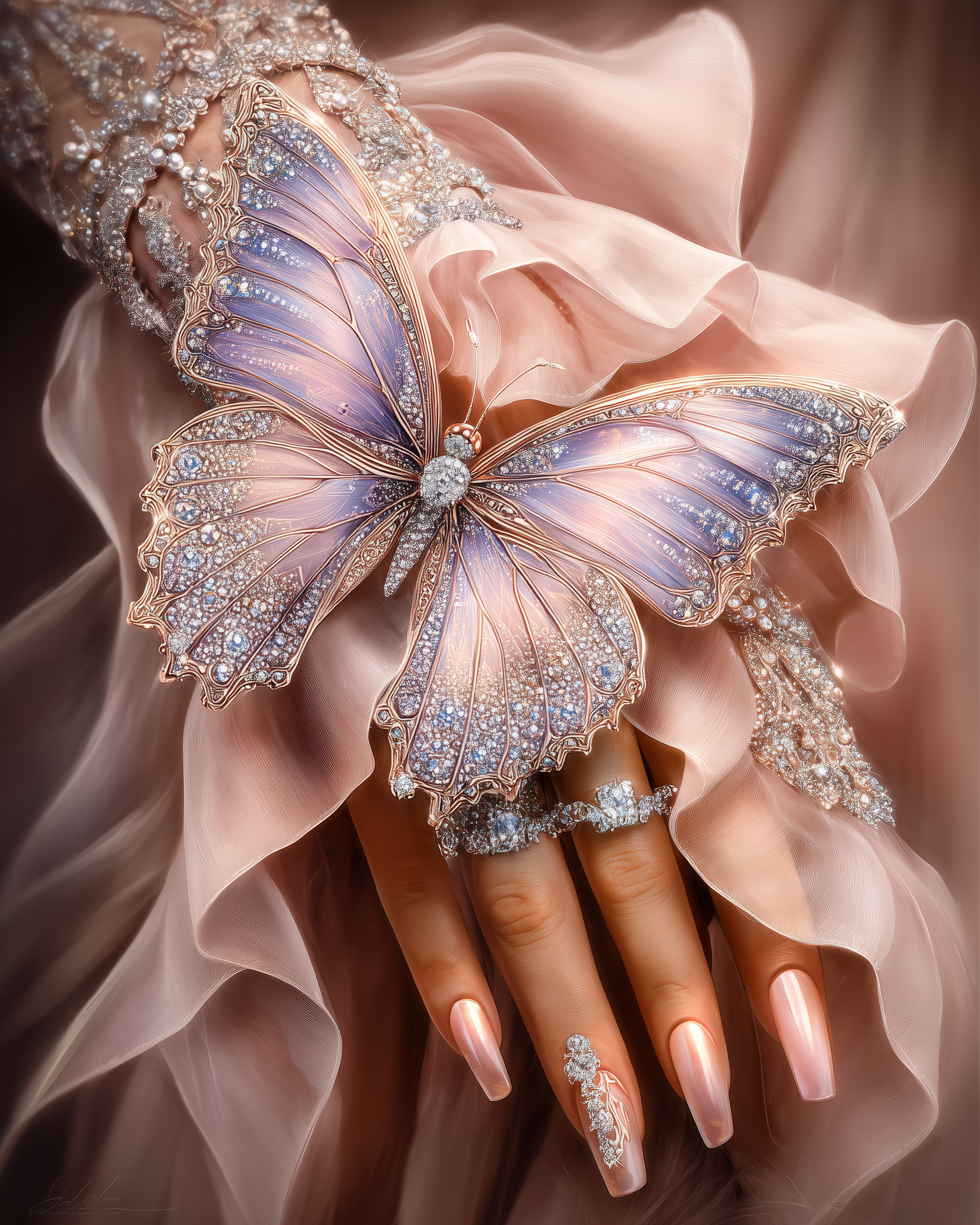 Surreal Purple-and-Gold Butterfly Concept Art