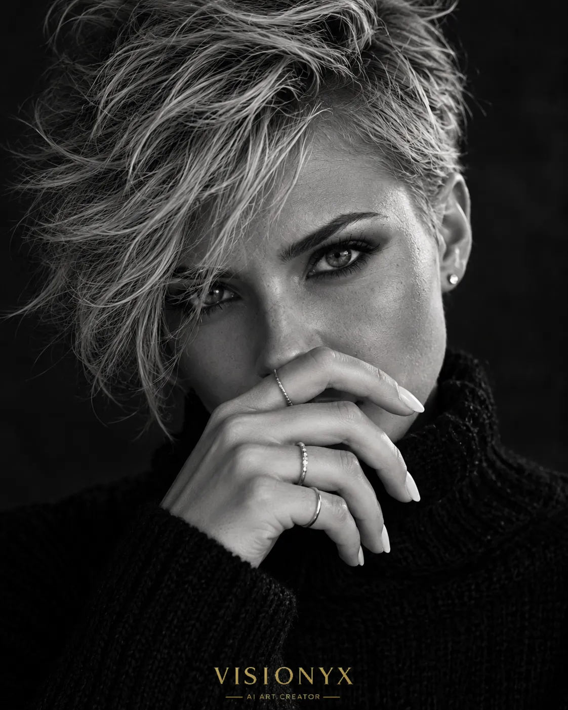 Mysterious Black-and-White Editorial Portrait