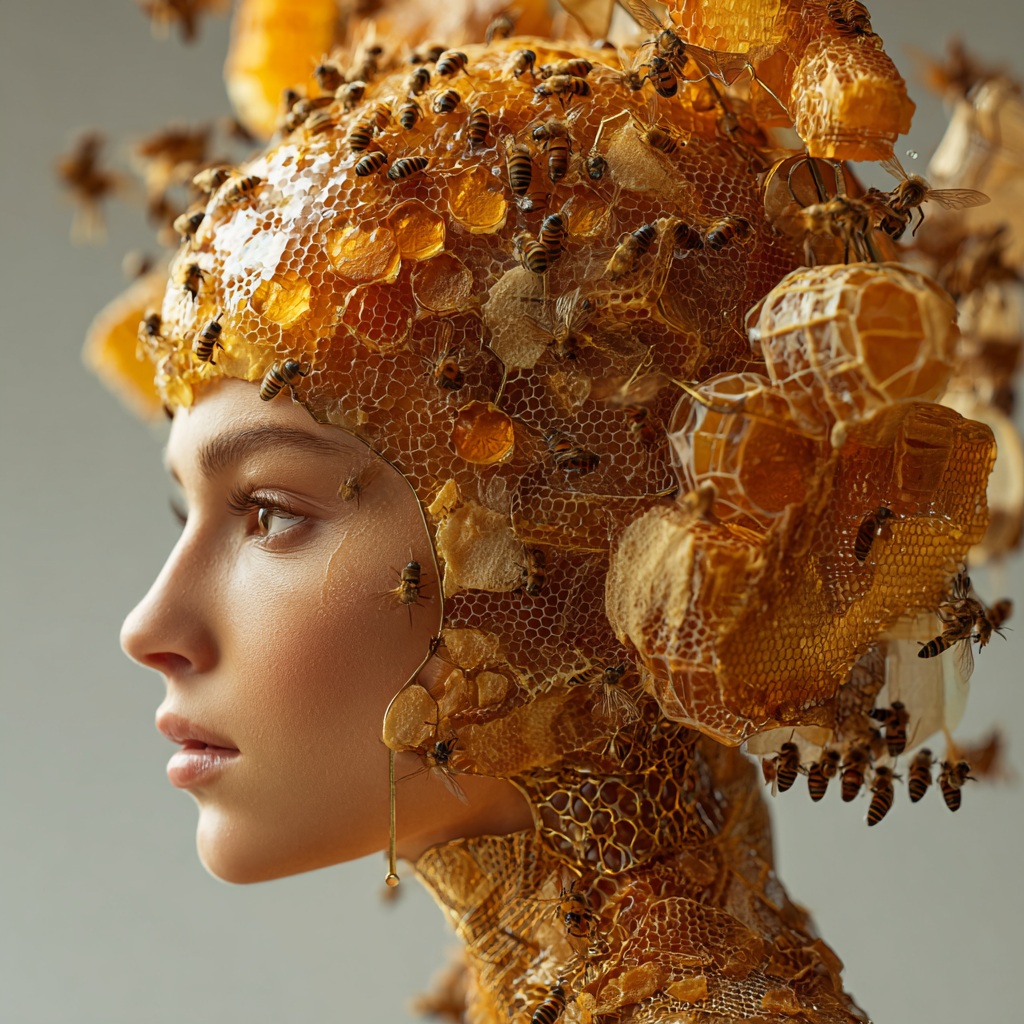 High-Fashion Honeycomb Headdress Portrait output 2