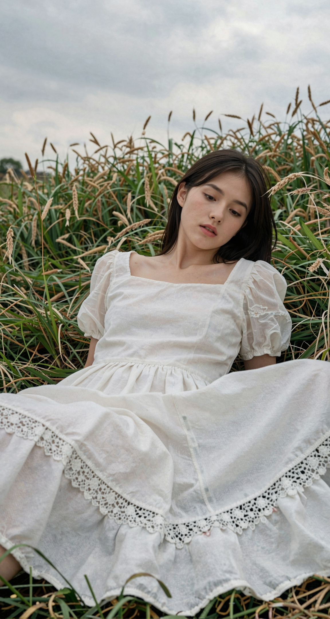 Contemplative Portrait of a Woman Reclining in a Meadow