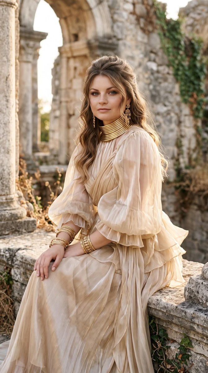 High-Fashion Portrait Among Ancient Ruins