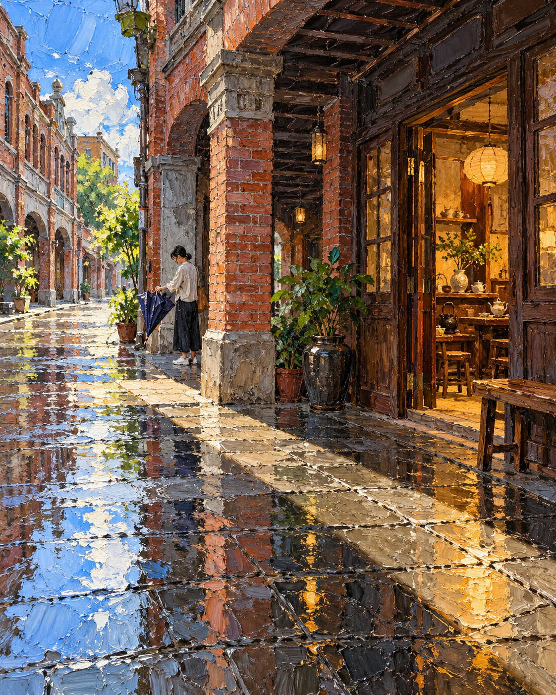 Rain-Soaked Landmark in Palette-Knife Oil output 5