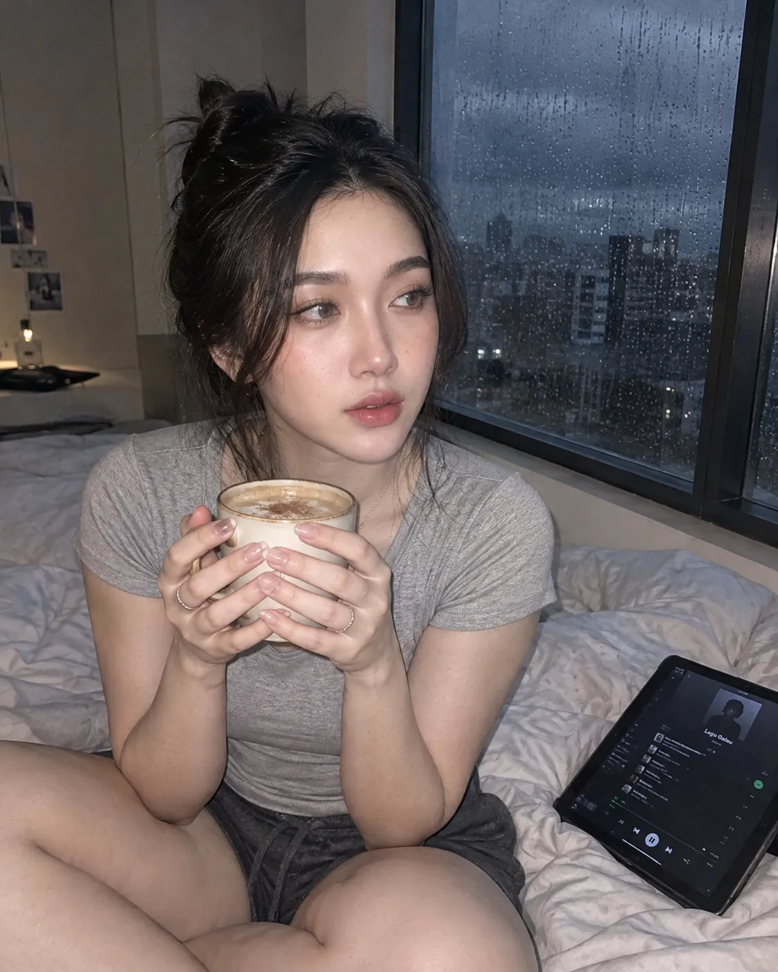 Rainy Bedroom Coffee Portrait with Spotify output 1