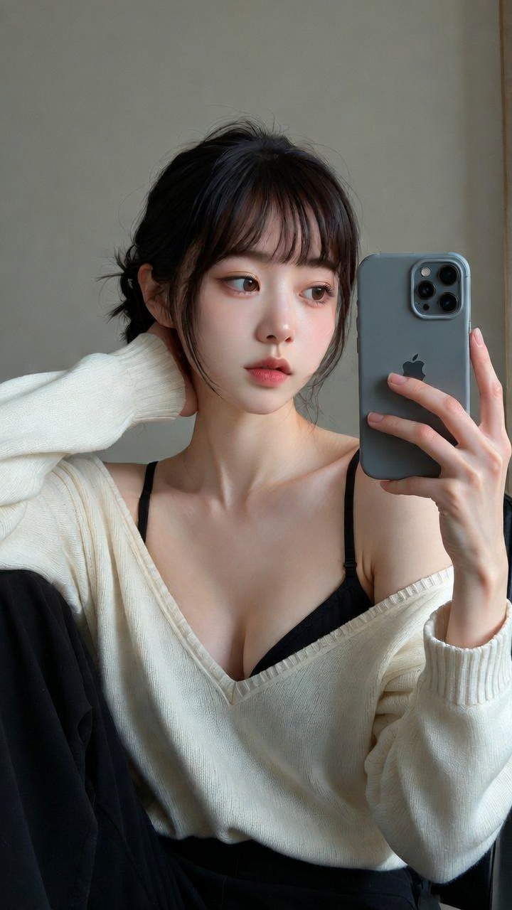 Create a Cozy, Realistic Mirror Selfie of a Young Woman
