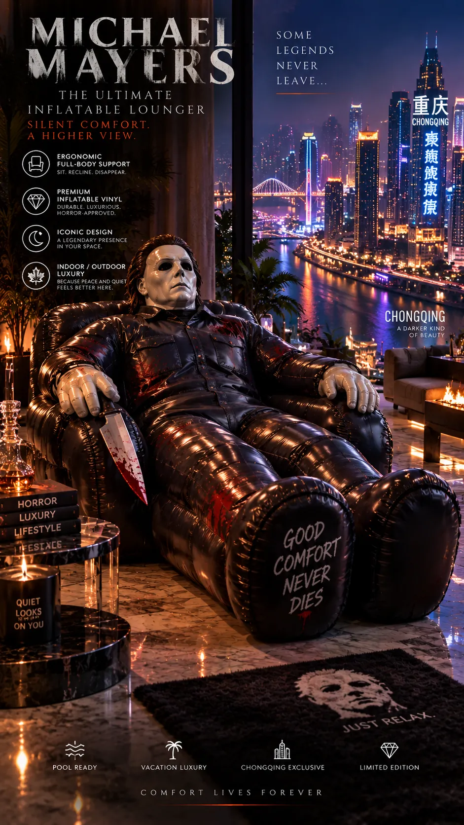 Cinematic Inflatable Chair Product Advertisement
