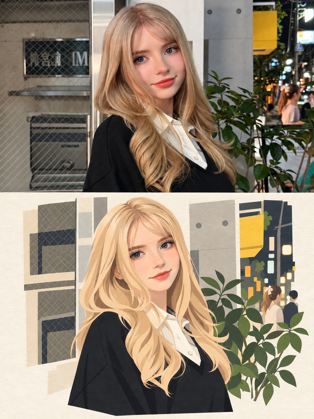 Original Photo and Geometric Comic Split Image output 1