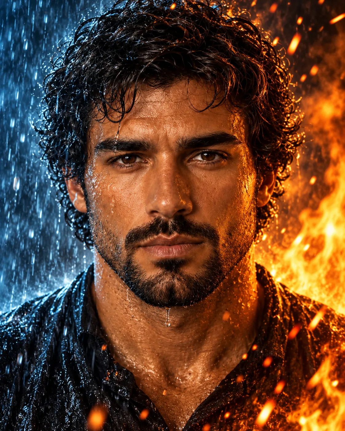 Between Fire and Rain: Cinematic Portrait output 1