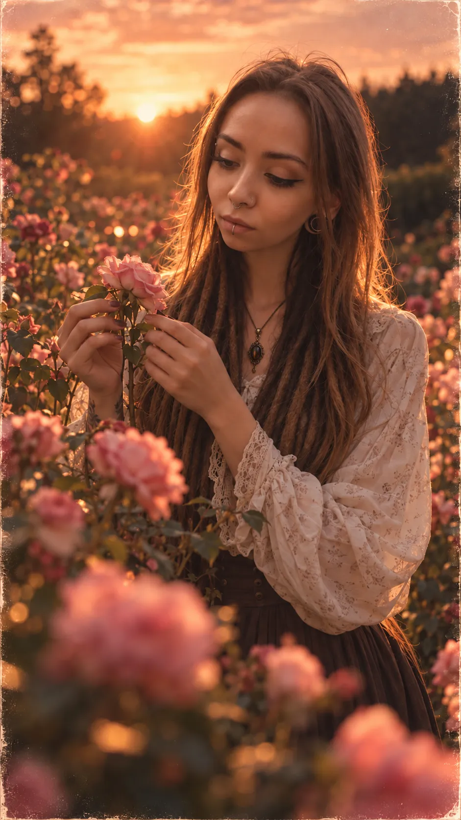 Cinematic Portrait in a Rose Garden at Sunset