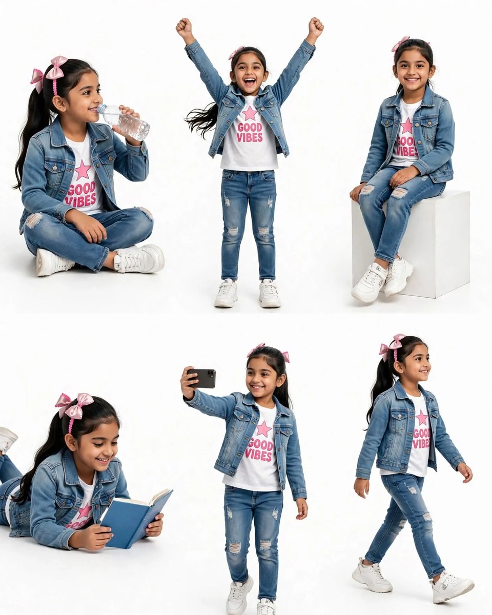 Six-Panel Studio Collage of a Young South Asian Girl output 1