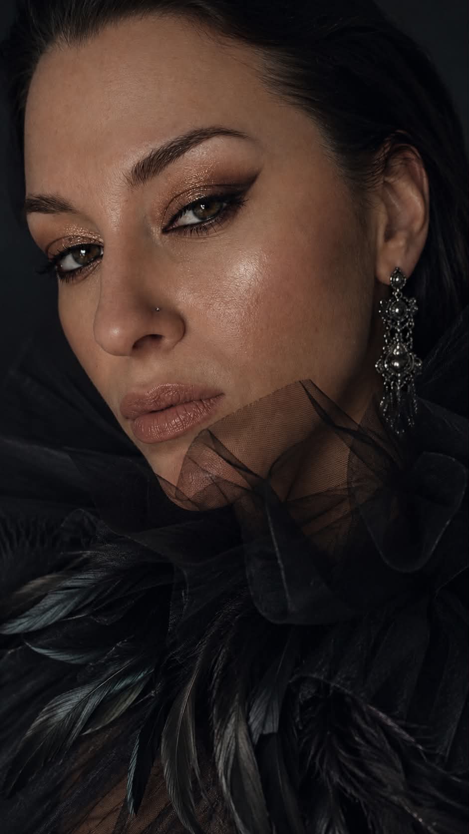 Moody Fashion Portrait with Black Tulle and Feathers output 2