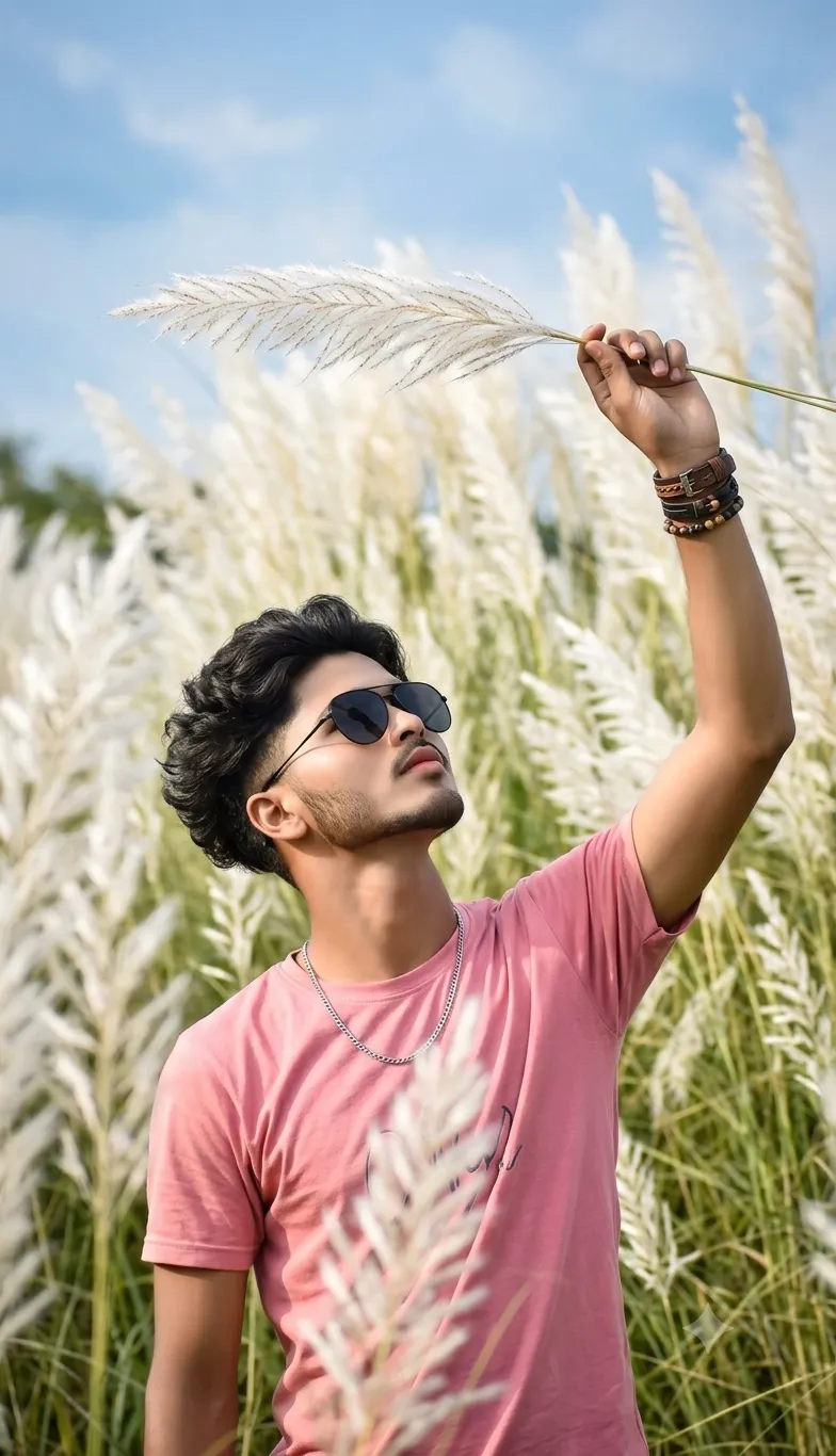 South Asian Man in a Field of White Kash Grass