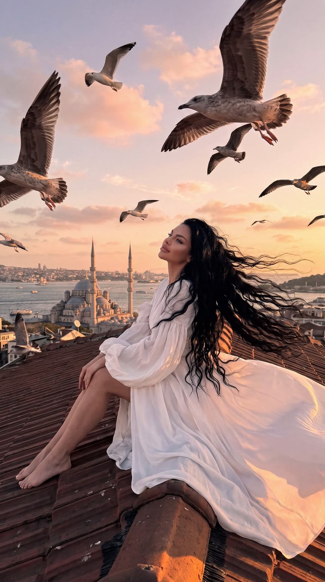 Cinematic Istanbul Rooftop Portrait with Seagulls output 3