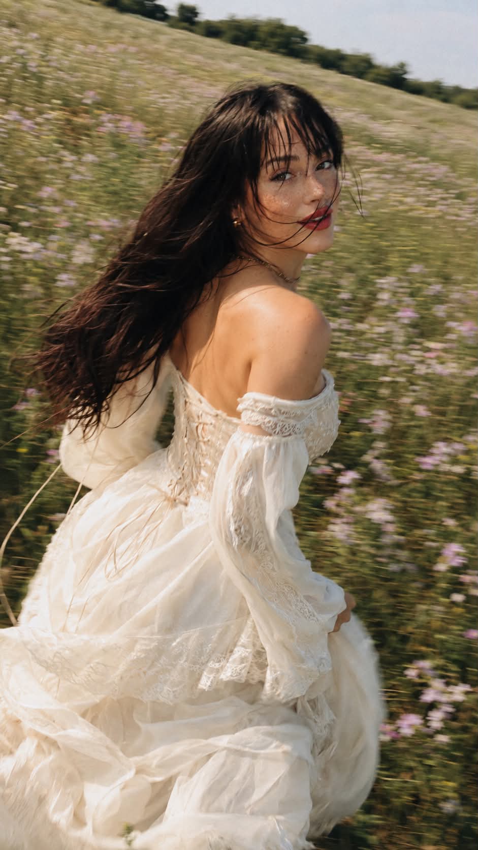 Cinematic Running Bride in a Flower Meadow output 1