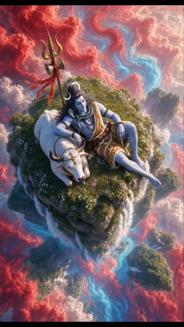 Lord Shiva Playing Veena in a Moonlit Forest