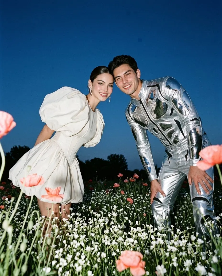 Low-Angle Wildflower Meadow Couple Portrait output 1