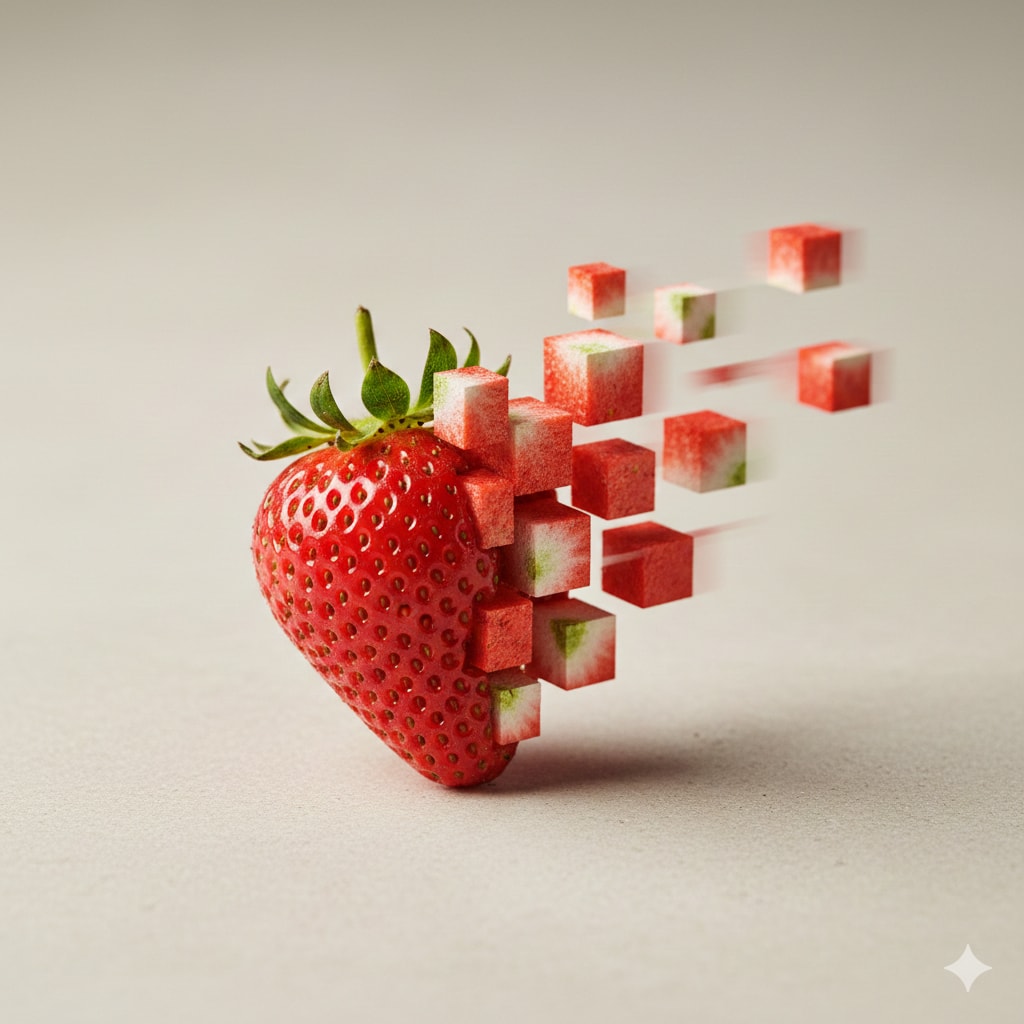 Pixel Dissolve: Minimalist 3D Food Transformation output 1