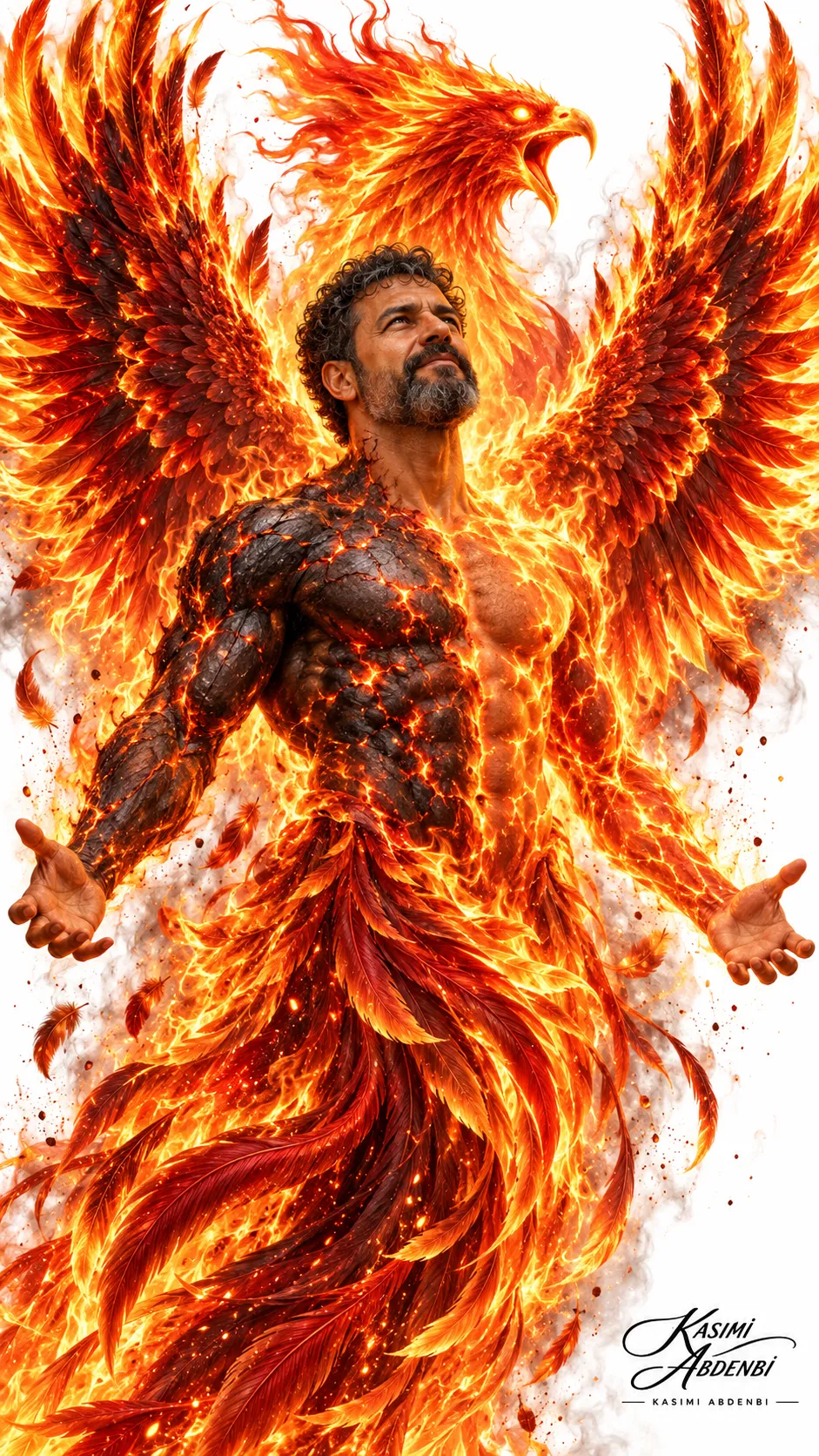 Phoenix-Human Fusion Fantasy Illustration