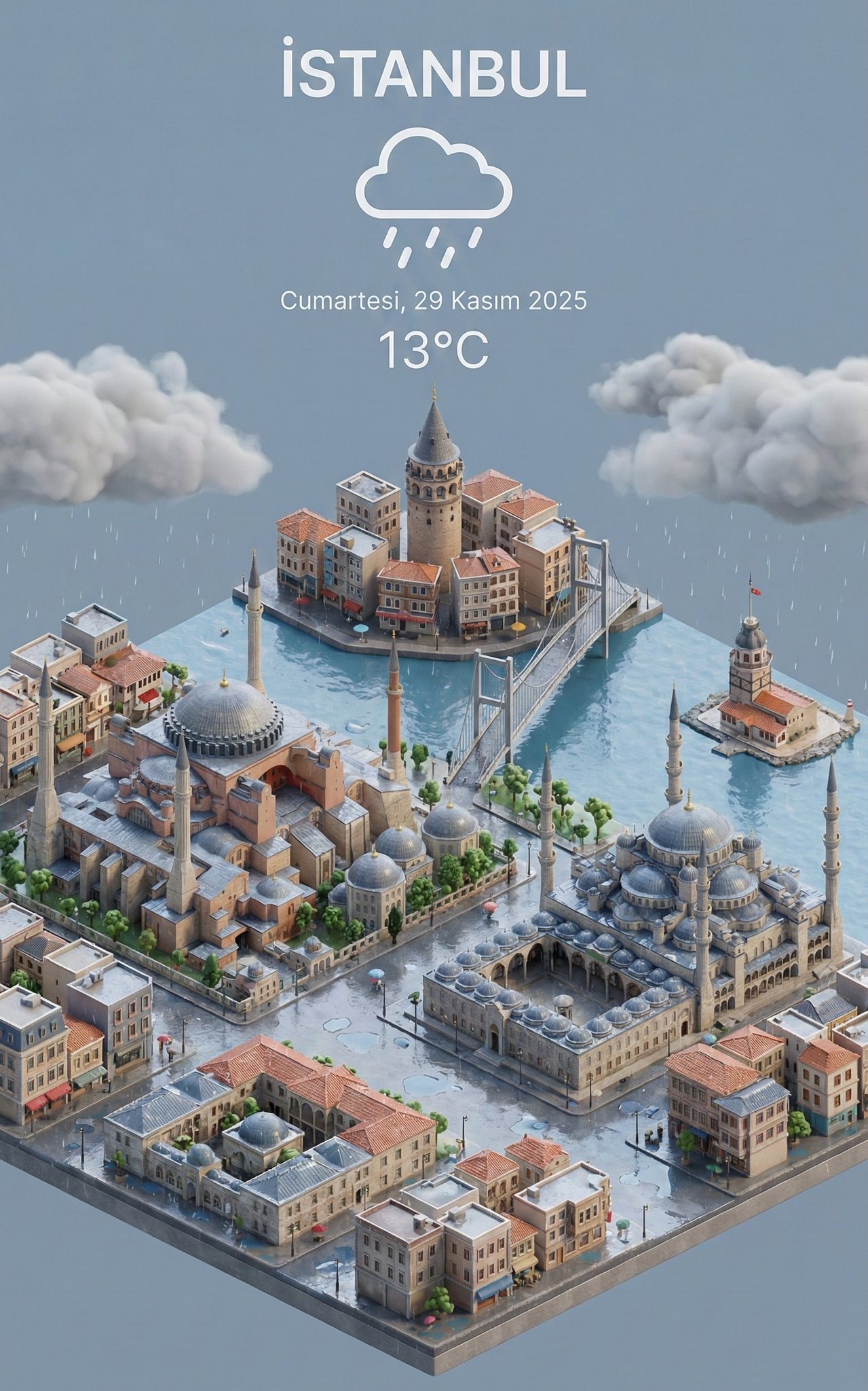 3D Isometric Miniature City View with Weather output 1