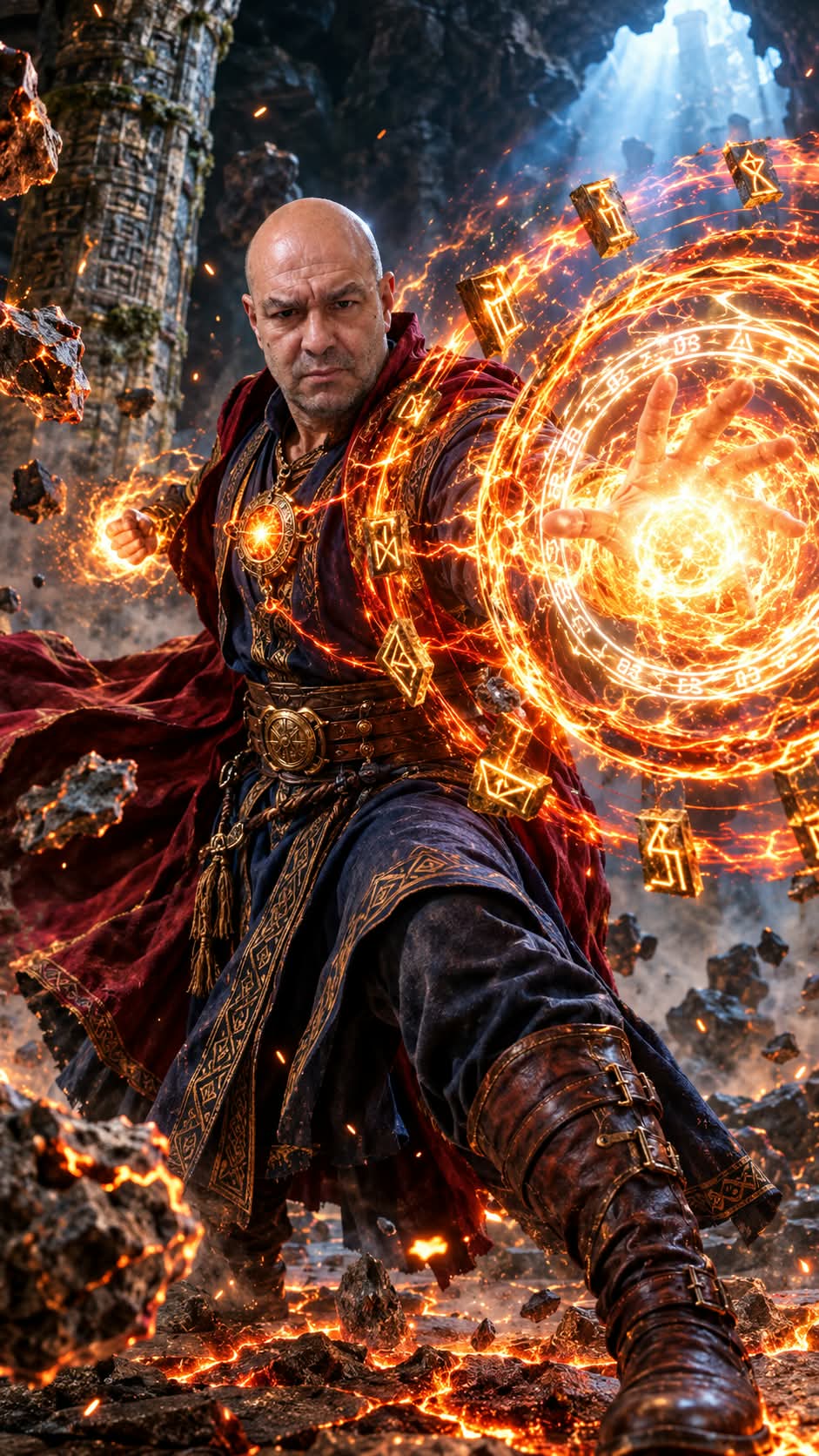 Photorealistic Fantasy Sorcerer in a Ruined Temple