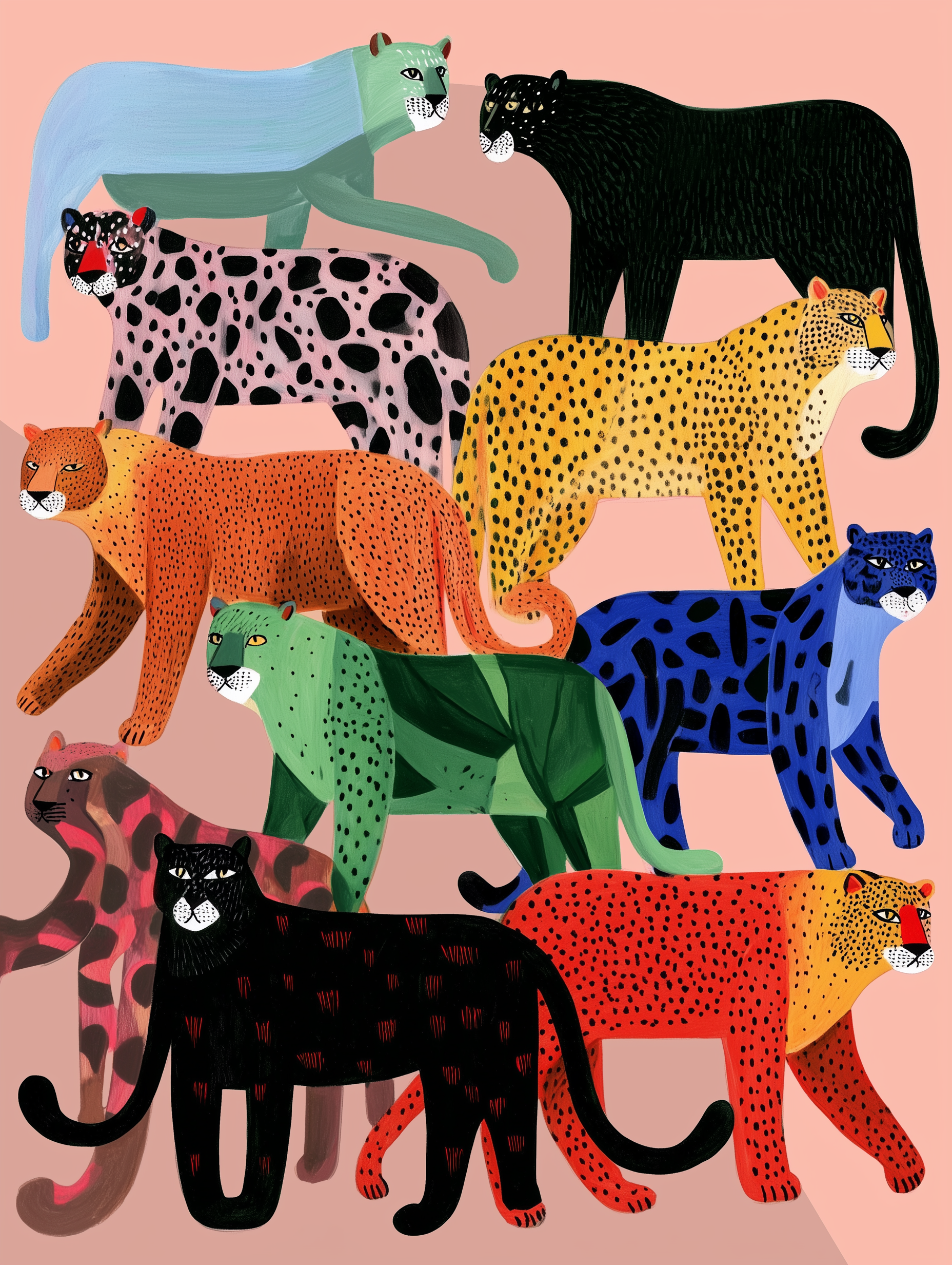 Create a Folk-Art Leopard Repeat Pattern output 1