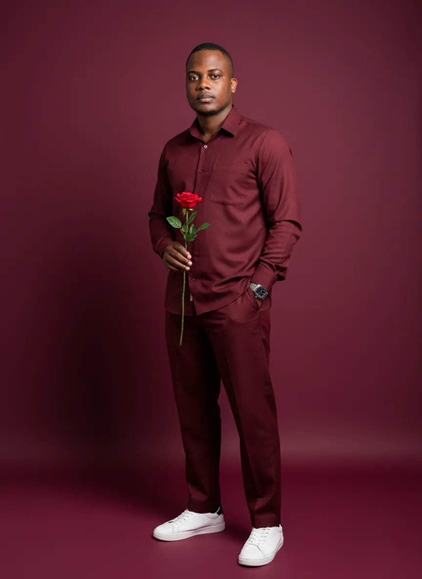 Oxblood 1990s-Inspired Full-Body Portrait