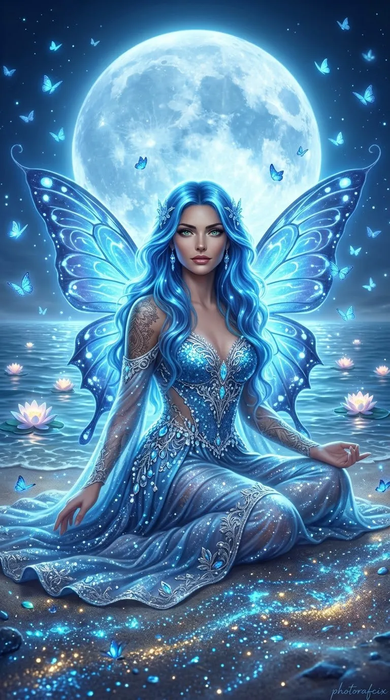 Blue Butterfly Moonlit Fantasy Portrait output 1