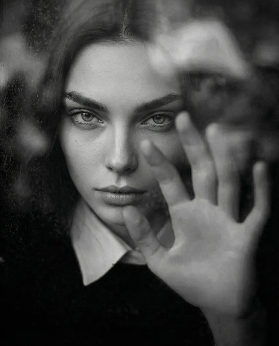 Monochrome Portrait Through Textured Glass output 1