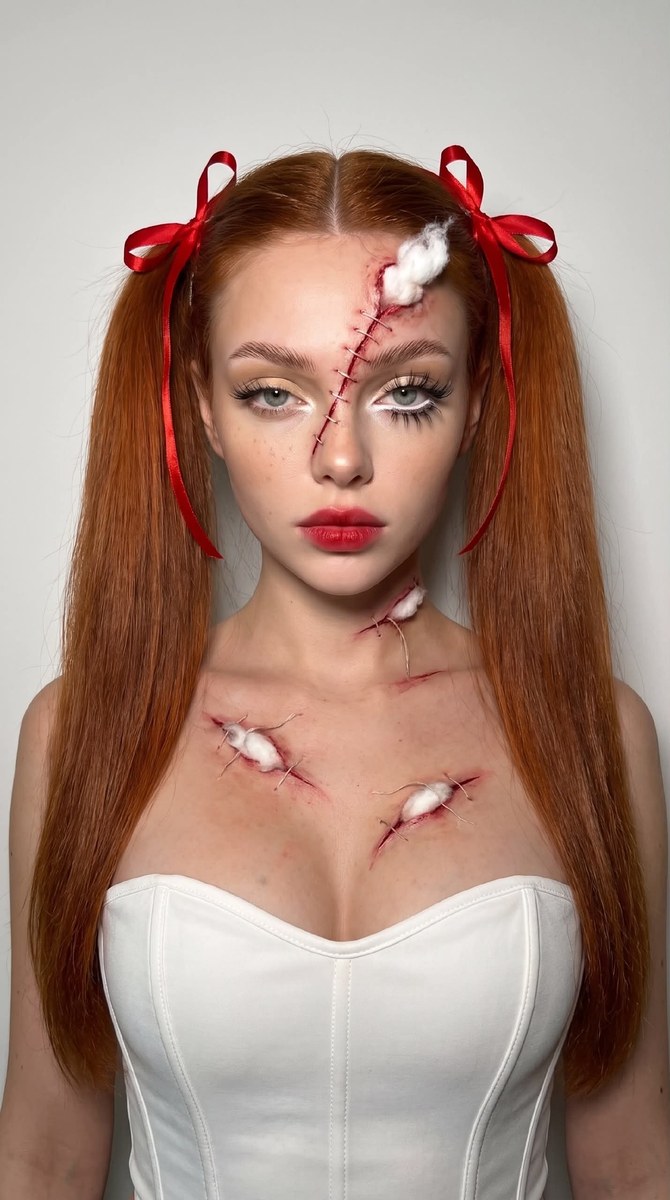 Halloween Doll Portrait with Stitched Wounds