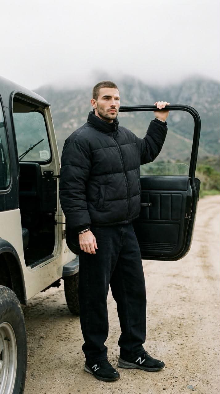 Overcast Mountain Portrait Beside a Jeep output 1