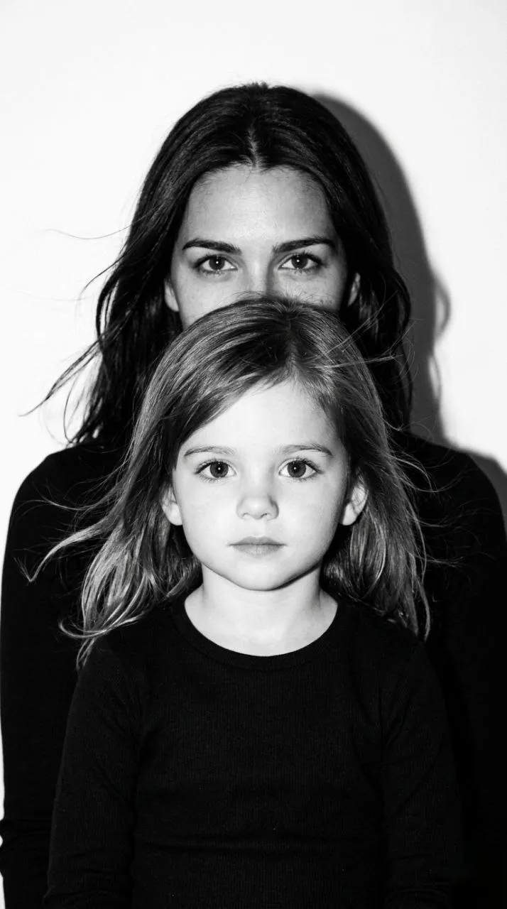 Black-and-White Mother and Child Flash Portrait output 1