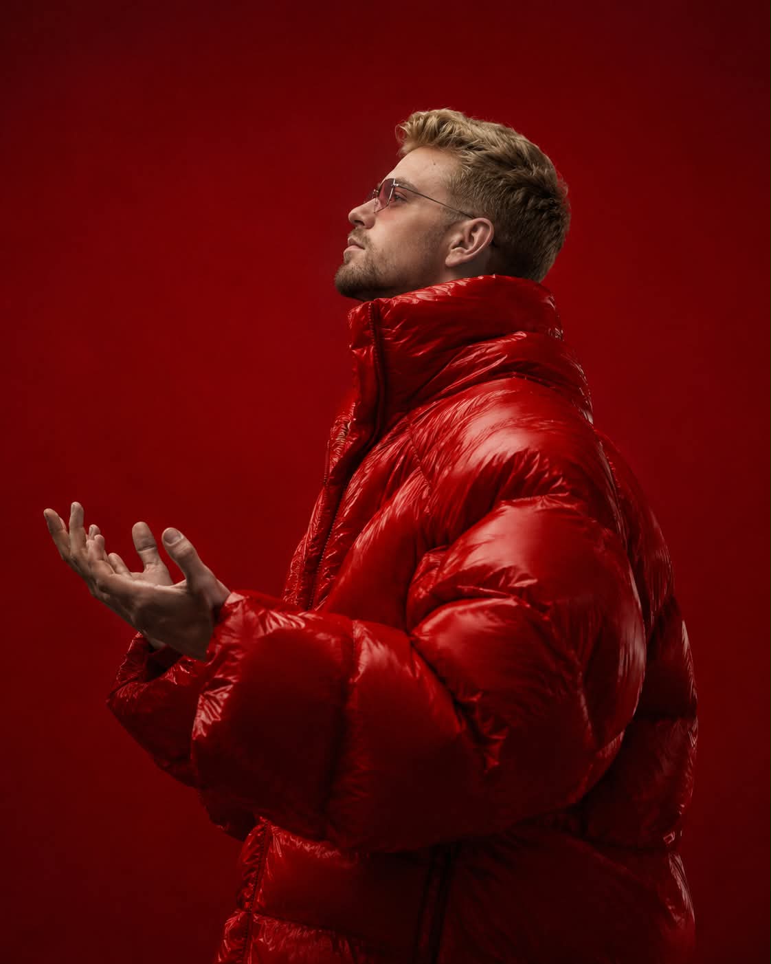 Photorealistic Red Monochrome Fashion Portrait output 2