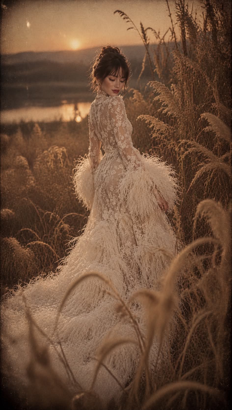 Vintage Feathered-Gown Fashion Editorial output 1