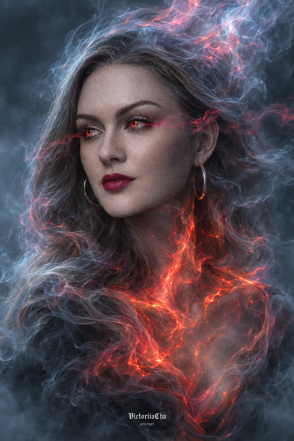 Surreal Smoke Portrait with Glowing Red Eyes output 5