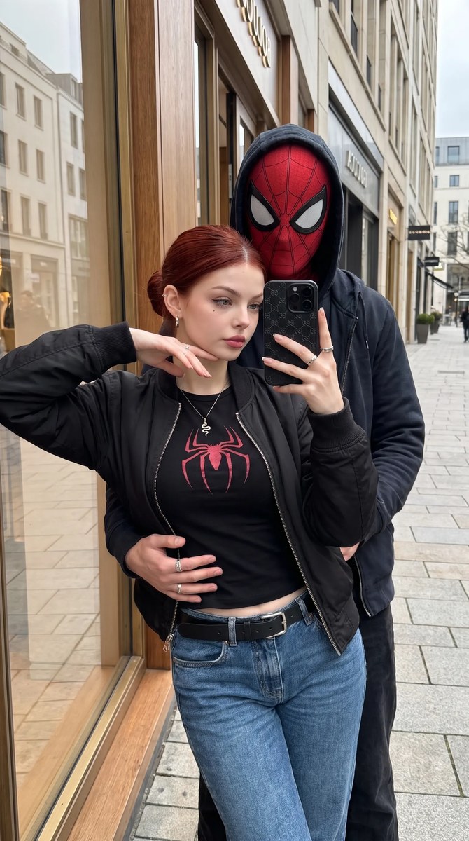 Couple’s Spider-Man Storefront Mirror Selfie output 7