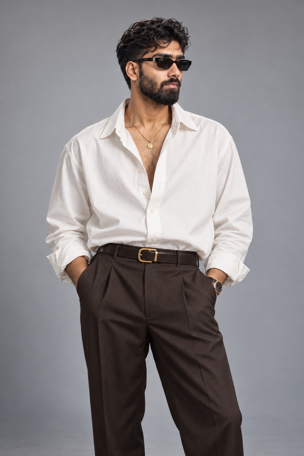 Espresso, White Linen, and Gold Portrait