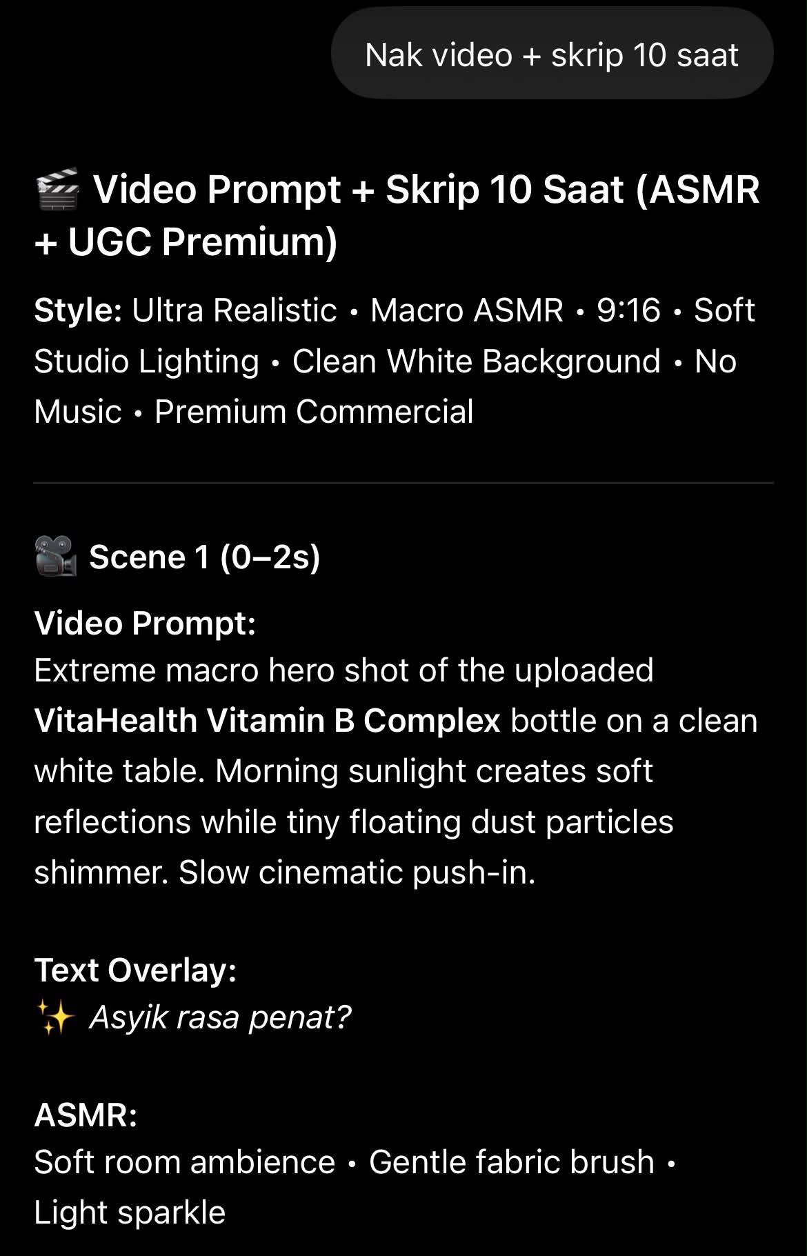 Create a 10-Second ASMR Product Storyboard and Video output 2