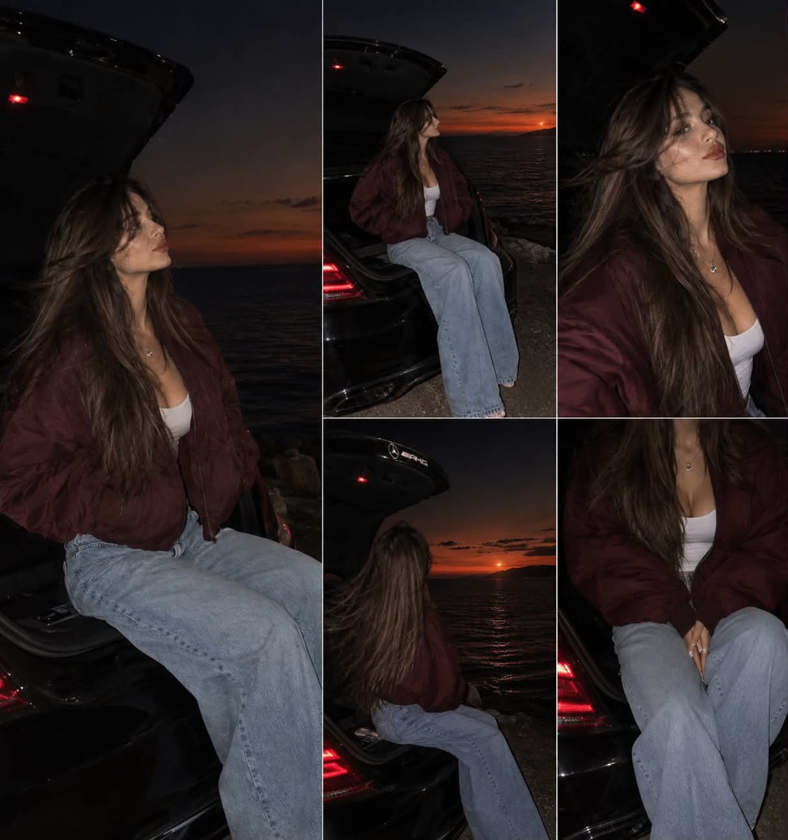 Woman by an Open Mercedes Trunk at Sunset output 2