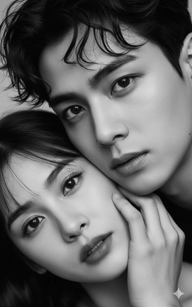Intimate Black-and-White Couple Close-Up output 2